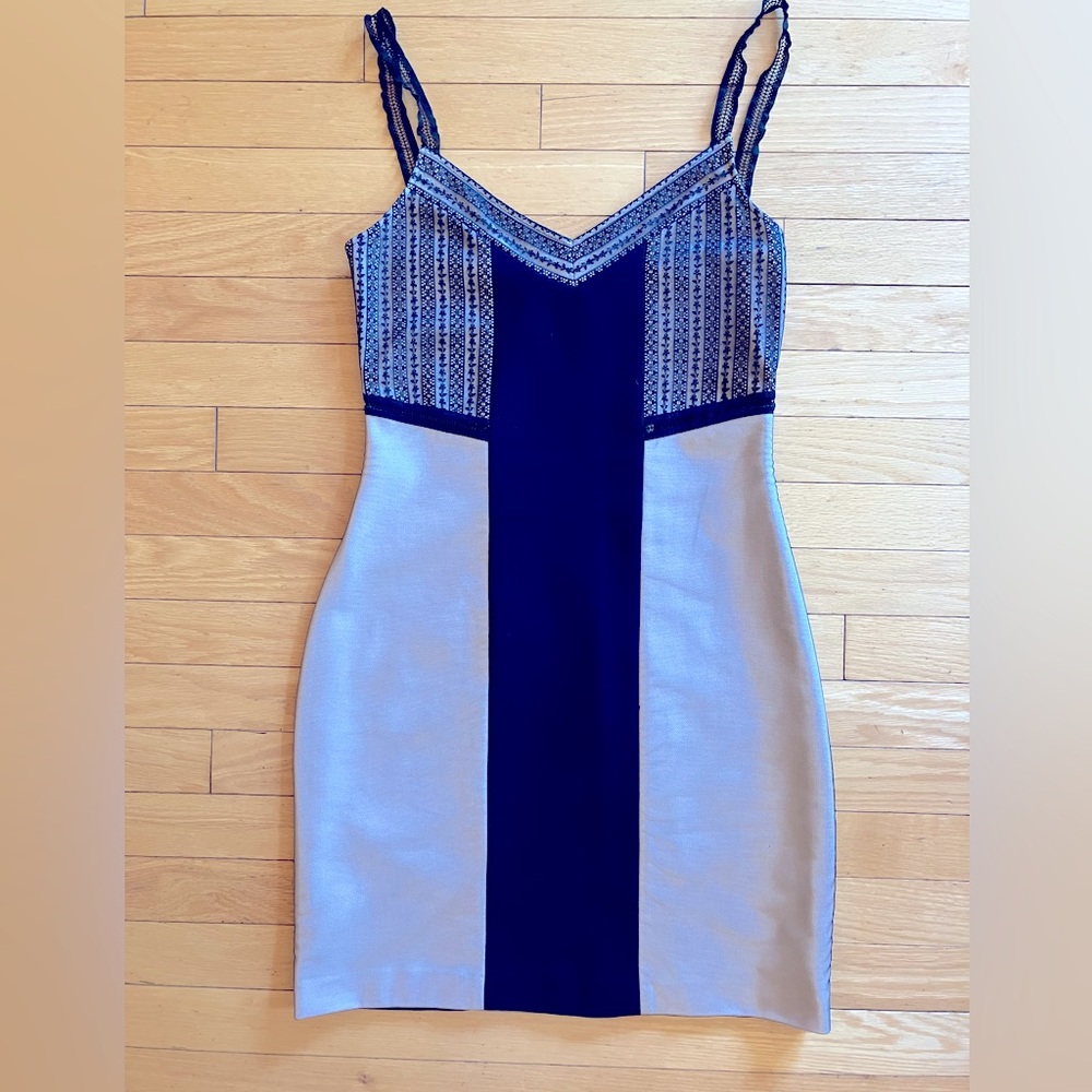 Alessandro Dell'Acqua Black and Beige Lace Bodycon Mini Dress